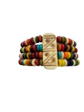 Bohemian Beaded Bracelet Carved Disc Nepal Multi-strand